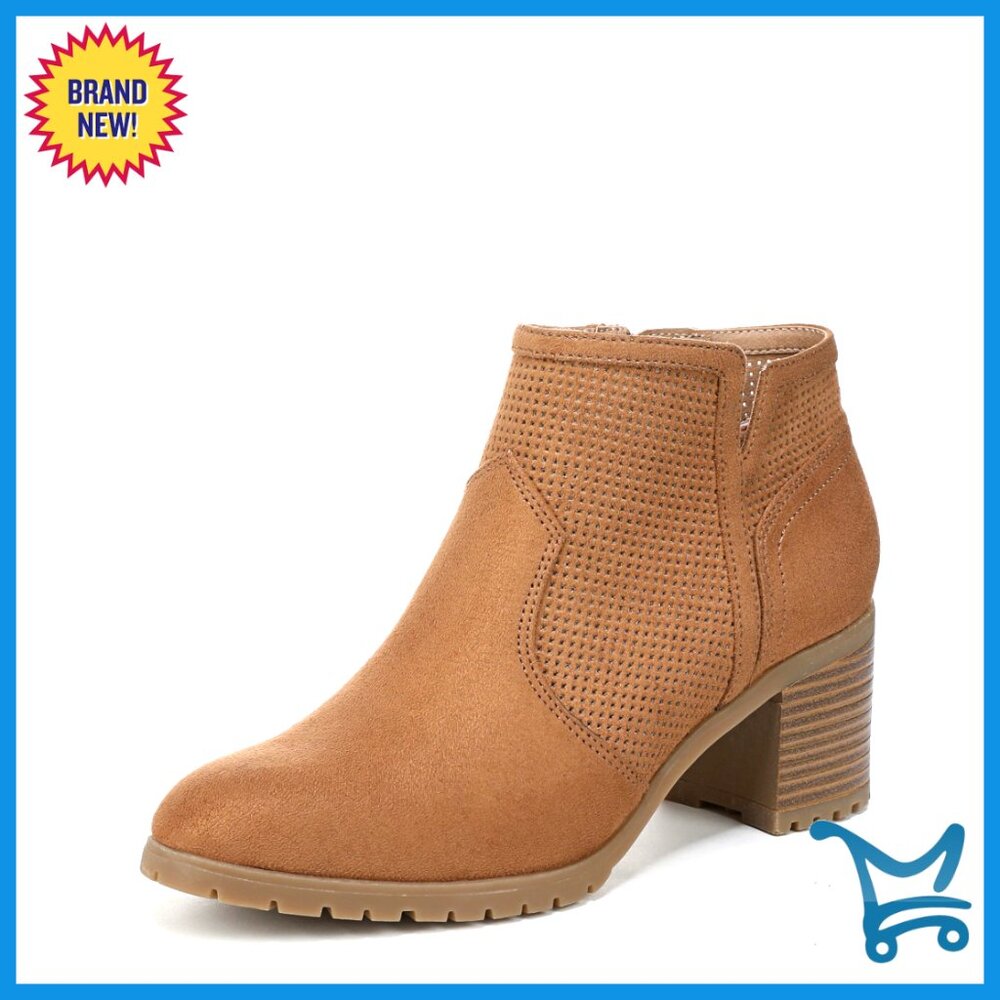 Women's Ankle Booties With Perforated Detailing And 2.5 Inch Block Heel